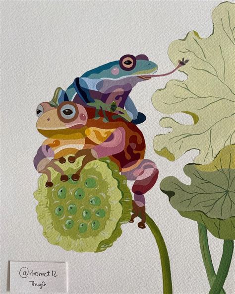 On Instagram Stylized Frogs With Gouache Color