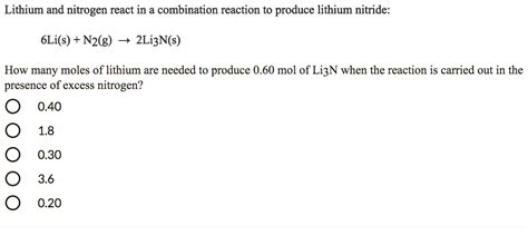 Solved Lithium And Nitrogen React In A Combination Reaction To Produce