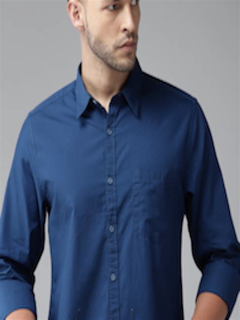 Buy Roadster Men Teal Blue Regular Fit Solid Pure Cotton Sustainable