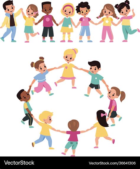 Kids holding hands happy multicultural cute Vector Image