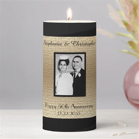 Golden 50th Wedding Anniversary Photo Pillar Candle Zazzle