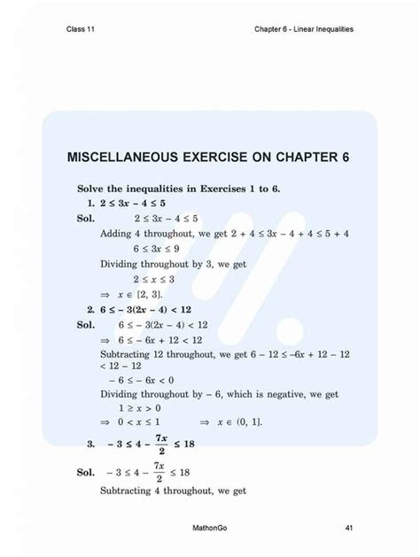 Ncert Solutions For Class Maths Chapter Linear Inequalities Pdf