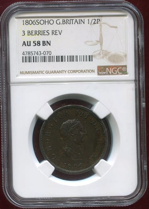 G BRITAIN Penny 1806 SOHO Georg III NGC AU DET MA Shops