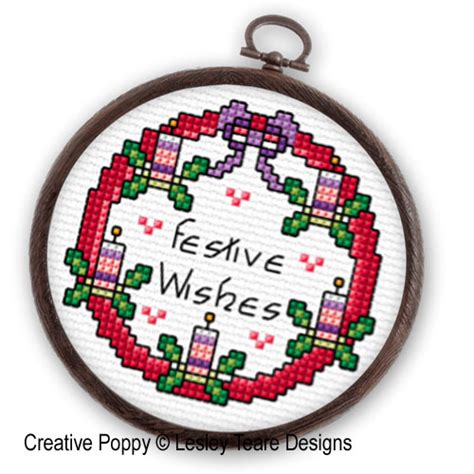 Lesley Teare Designs Christmas Wreath Cards X Cross Stitch Pattern