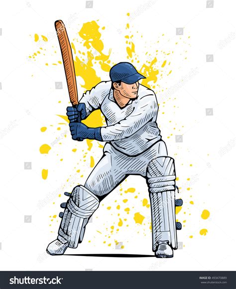 Vector Illustration Cricket Player Standing Bat Stock Vector Royalty