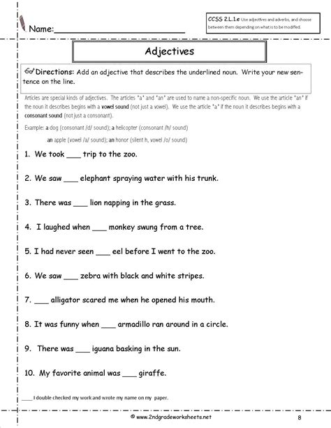 Free Printable Grammar Worksheets For 2nd Grade