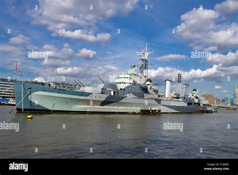 Hms Belfast Famous Warship On River Thames London City On A