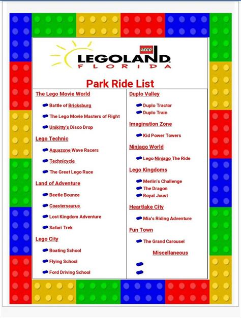 Legoland Florida Ride List