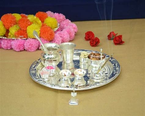 Goldgiftideas Inch Subh Sarovar Silver Plated Pooja Thali Set