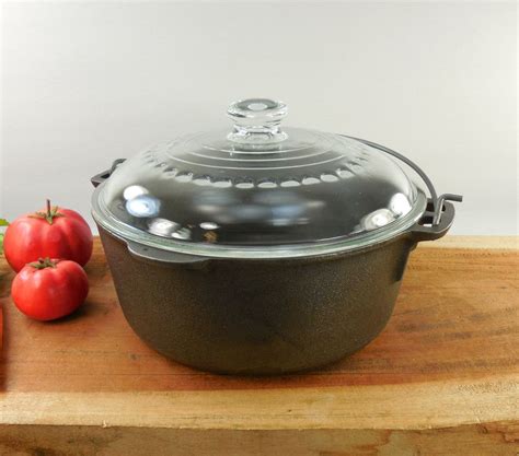 Wagner 8 Cast Iron 5 Quart Dutch Oven Pot C 8 Glass Lid Made In Usa Unmarked Cast Iron