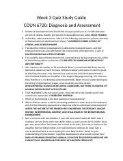 COUN 6720 DIagnosis Week 3 Quiz Study Guide Docx Week 3 Quiz Study