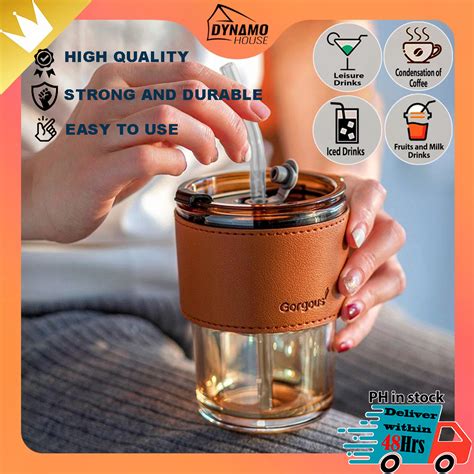 Coffee Mug With Cover Double Wall Glass Cups Mugs Coffee Silicone Straw