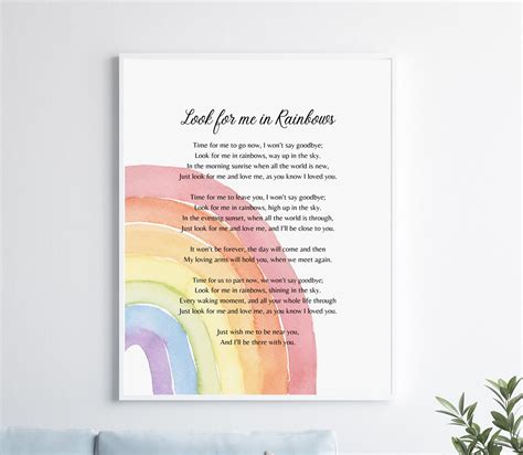 Look For Me In Rainbows Funeral Poem Memorial Gift Loved Etsy