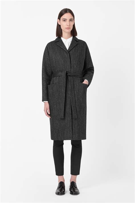 Cos Belted Wool Coat In Gray Dark Grey Lyst