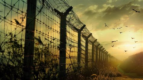 Premium Photo | Abstract Barrier wire fence refugee Twilight sky ...
