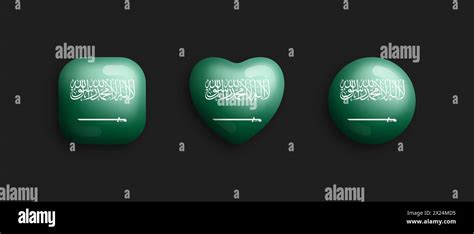 Saudi Arabia Official National Flag D Vector Glossy Icons In Rounded