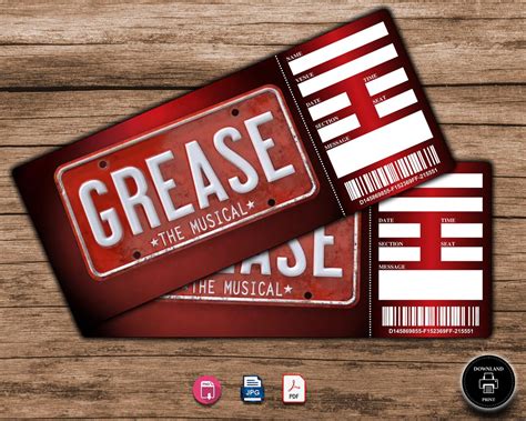 Printable Grease Broadway Surprise Ticket Editable Musical Etsy