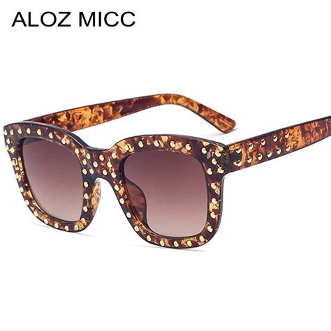 Aloz Micc Hot Luxury Square Rivet Sunglasses Women Designer Lady Vintage Big Frame Coating Sun