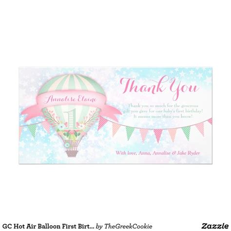 GC Hot Air Balloon First Birthday Thank You Zazzle Birthday Thank You First Birthdays