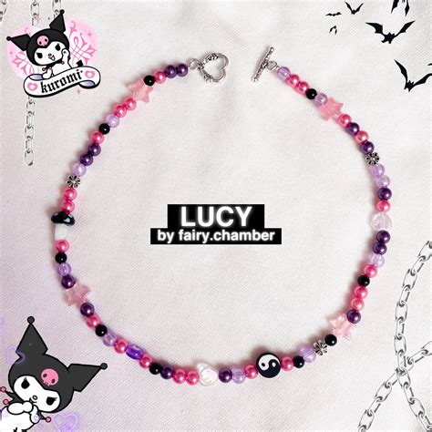 Lucy Kuromi Beaded Necklace Pink Black Goth Pastel Pearls Etsy