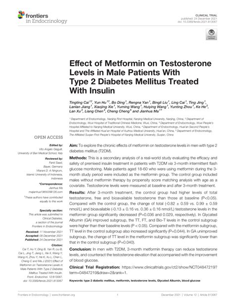 Pdf Effect Of Metformin On Testosterone Levels In Male Patients With