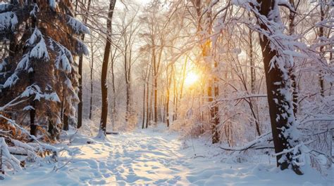 winter sunrise in forest, snowy landscape, winter wonderland, forest ...