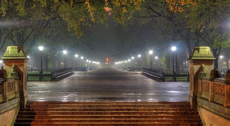 Central Park At Night Stairs Evening Sky Trees Night Lights New