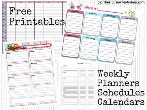 Free Printable Weekly Calendars Planners Schedules ~ The Housewife