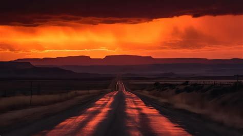 Premium Photo | A road with a sunset in the background