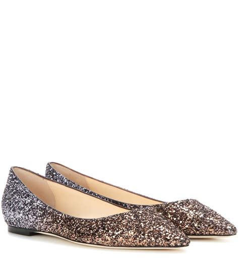 Jimmy Choo Romy Flat Glitter Ballerinas In Metallic Modesens Jimmy