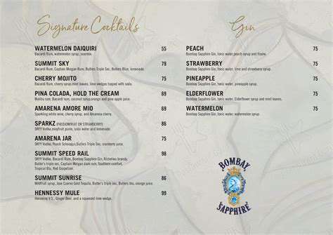 Menu At Summit Grill And Sky Bar Menlyn Pretoria