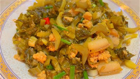 Stir Fry Green Mustard With Pork Minced Recipeឆាស្ពៃជូរសាច់ជ្រូកeasy