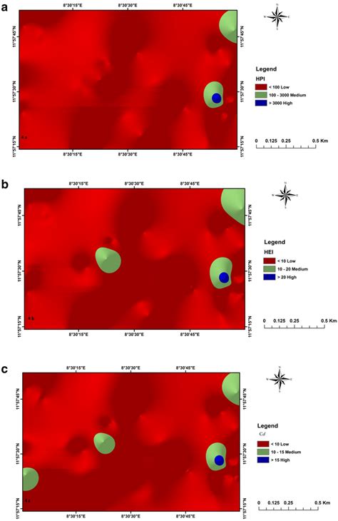 a–e Spatial variation maps of pollution indices indicating level of ...