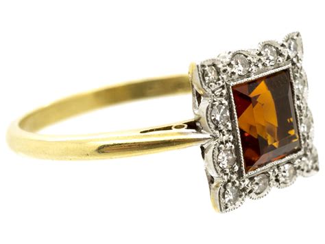 Art Deco Diamond Citrine Square Ring 82 O The Antique Jewellery