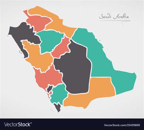 Saudi Arabia Map With States And Modern Round Vector Image