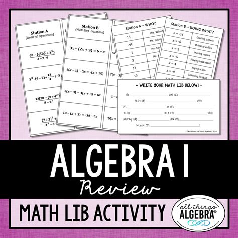 Algebra 1 Review Math Lib Activity All Things Algebra®