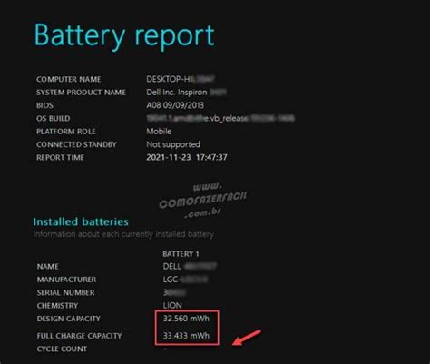 Como verificar a saúde da bateria do notebook no Windows