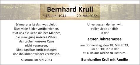 Traueranzeigen Von Bernhard Krull Noz Trauerportal