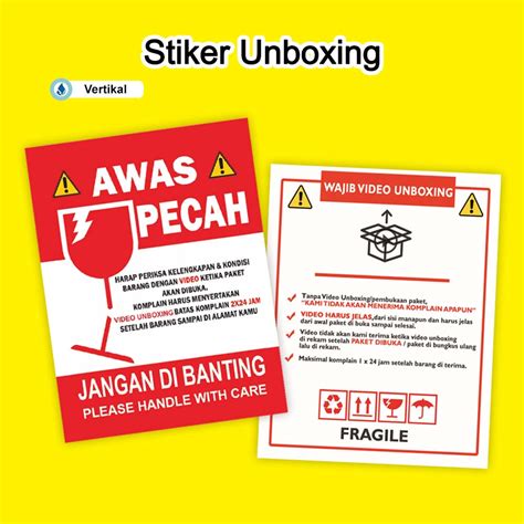 Jual STIKER VIDEO UNBOXING MURAH STICKER FRAGILE PECAH BELAH BUKA