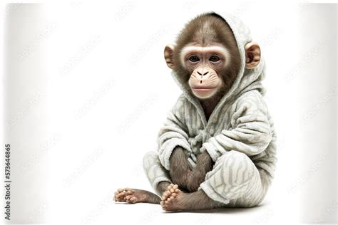 Cute Grey Monkey In Pajamas Isolated On White Background Generative Ai