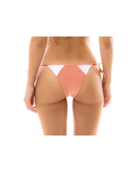 Peach And White Textured Side Tie Bikini Bottom Bottom Rose Recorte Tri