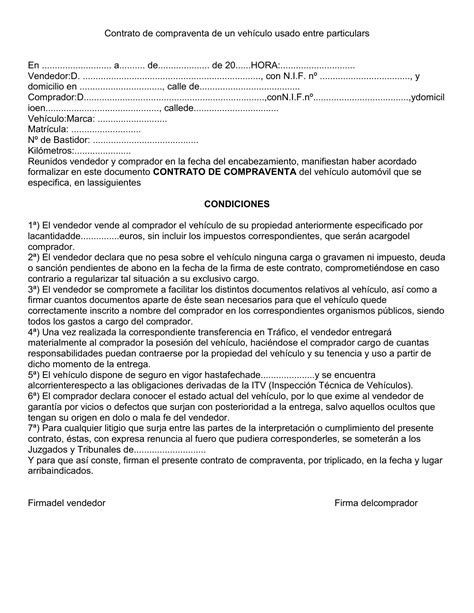 Contrato De Compraventa De Vehiculo Ejemplos Y Formatos Word Y Pdf