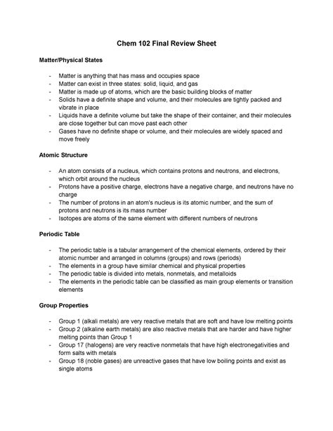 Chem Final Review Sheet Chem Final Review Sheet Matter