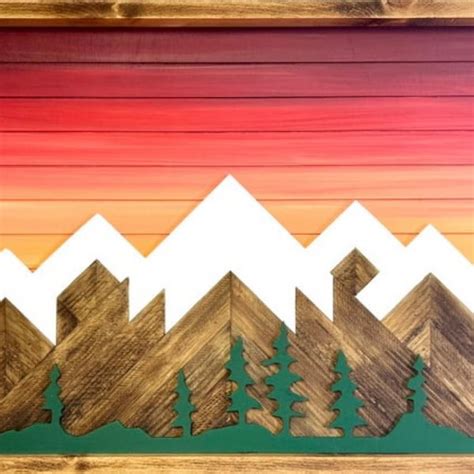 Rustic Sunset With Trees Rustic Mountain Wood Wall Art Wall Decor