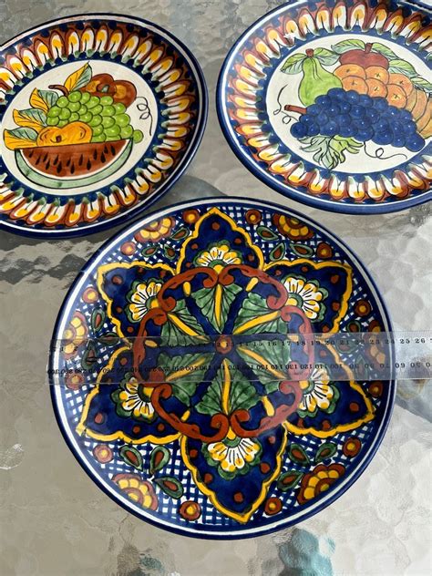 Mexican Pottery Plates Set of 3 Grapes and Moroccan Themed Plates ...