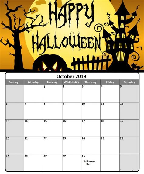 October 2019 Halloween Wall Calendar Halloween Calendar Calendar