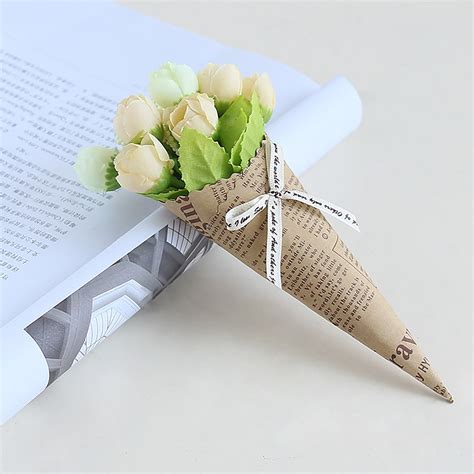 Artificial Flowers Bouquet Mini Packaging Flower Kraft Paper Wrapping Florist Bouquet Party