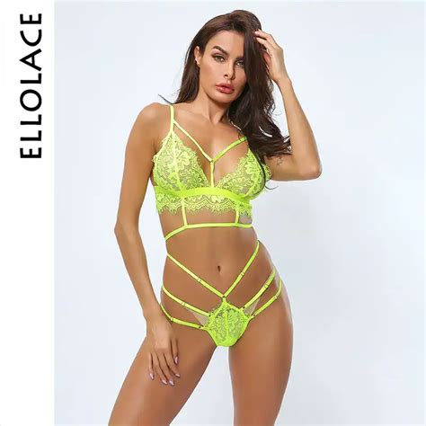 Ellolace Sexy Underwear Women Set Mesh Lingerie Piece Set See Through