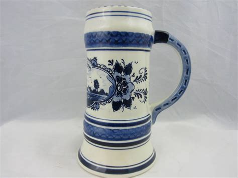 Delft Heineken Tankard Hand Painted Mug Featuring Floral Arrangement