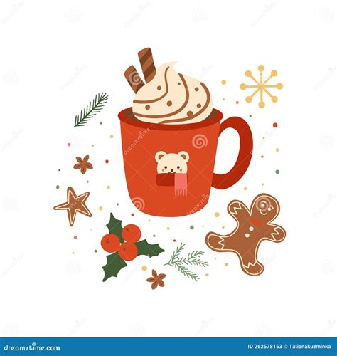 Hot Christmas Drink In Red Cup With Coffee Tea Cinnamon Hot